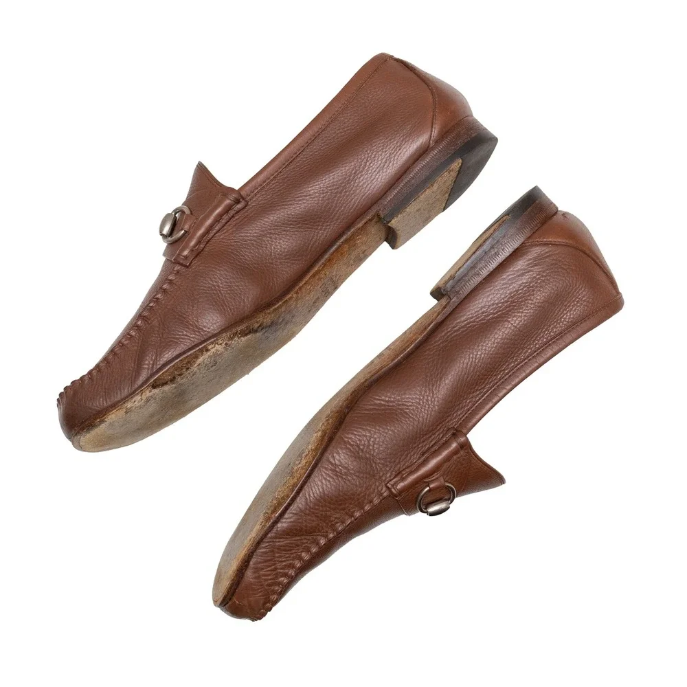 Gucci Mens Brown Pebbled Leather Horsebit Loafers Size UK 10 US 11 Made in Italy
